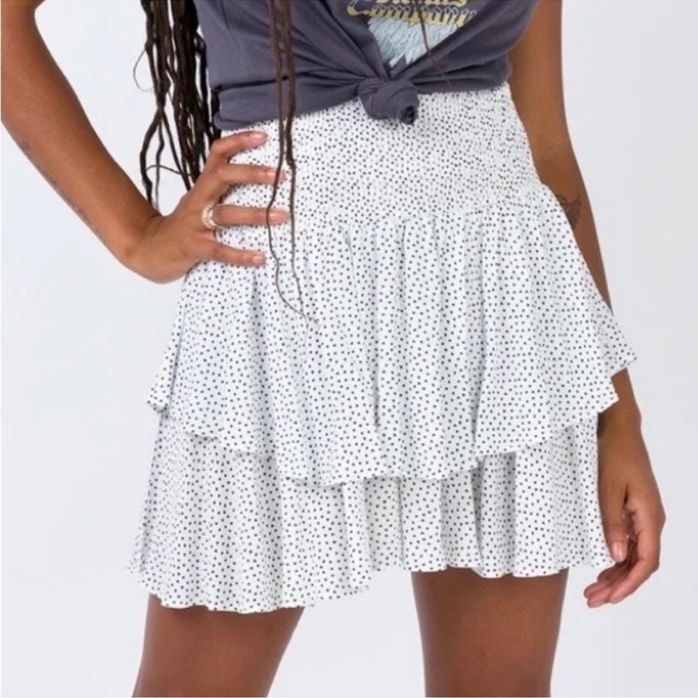 Princess Polly Tiered Ruffle White Black Heart Pattern Mini Skirt 6